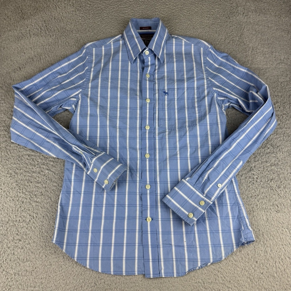 Abercrombie & Fitch LS Muscle Shirt Men's S Plaid Button Up Classic Vtg Y2k Blue